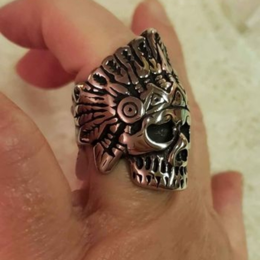 Stainless steel Native American Indian Chief Ring Size 7 8 9 available usually